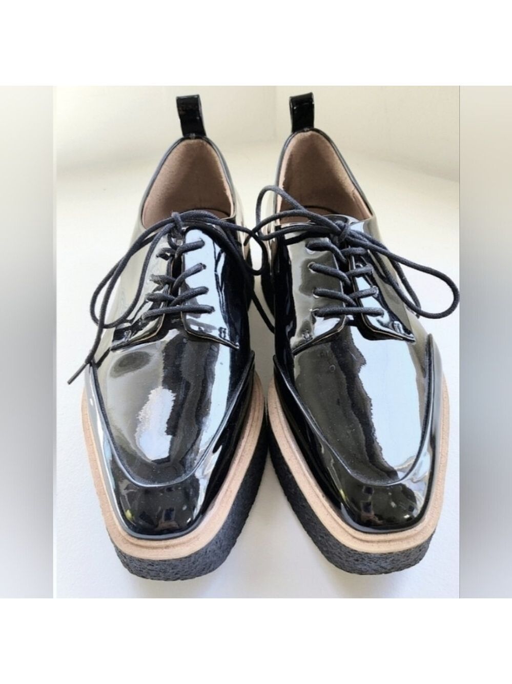 Chunky Patent Leather Size 9  Black Platform Shoes Zara